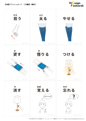 日本語フラッシュカード イラスト 絵カード 対義語 動詞